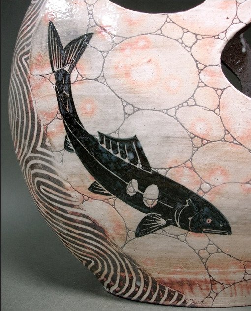 Kayama Tetsuya — Museum-Grade Flat Vase with Exquisite Iron-Decorated Ayu Pattern (Sold)