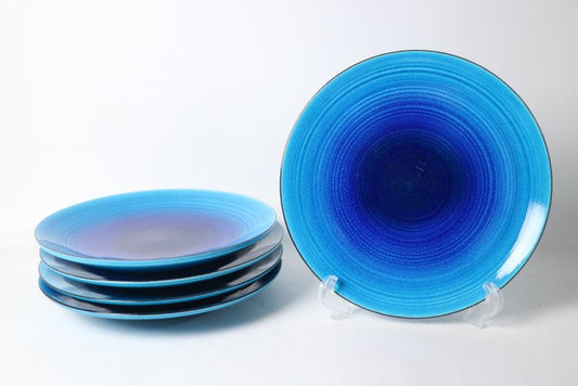 Kimura Yoshiro — Set of Five Heki-yu 'Kimura Blue' Plates, with Tomobako (Sold)
