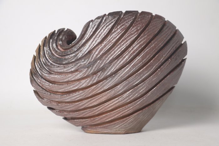 Yamamoto Izuru — Burgundy Clay Flower Vase Sculptural Bizen Form (Sold)