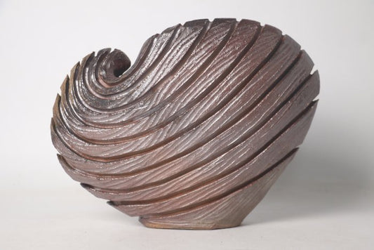 Yamamoto Izuru — Burgundy Clay Flower Vase Sculptural Bizen Form (Sold)