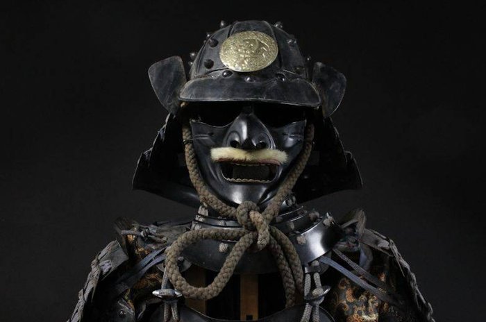 Remarkable Full Set of Samurai Armor with Dragon Maedate and Brocade Accents (Sold)