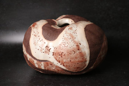 Tamaoki Yasuo — Red Shino Divided-Glaze Vessel by Gifu Prefecture Living Treasure Tamaoki Yasuo (Sold)