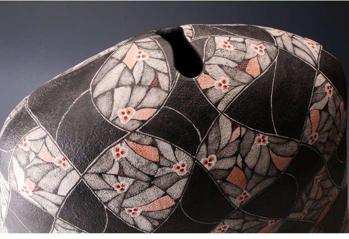 Grass Pattern Flat Vase Elegant Botanical Design (Sold)