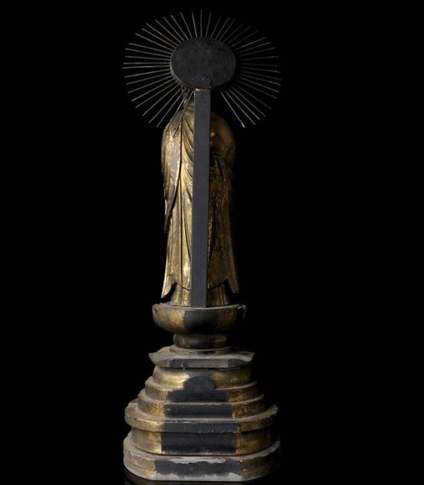 Amida Buddha (Raigō Style) – Wooden Statue with Gold Gilding & Halo (Sold)